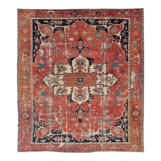 Serapi Rug Featuring Ornate Central Medallion Design and Rich Colors 10'5 X 13'1 For Sale