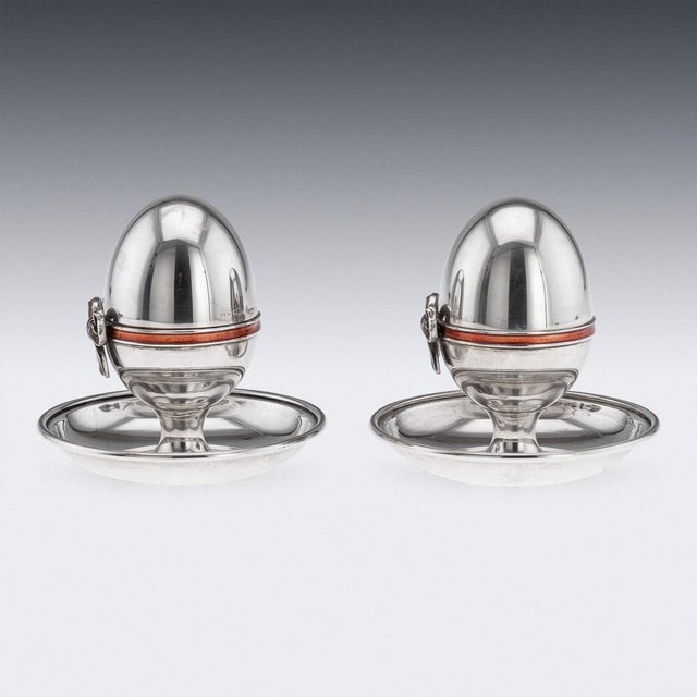 Vintage 20th Century Silver & Enamel Egg Cups from Asprey, Set of 2 For Sale - Image 4 of 16