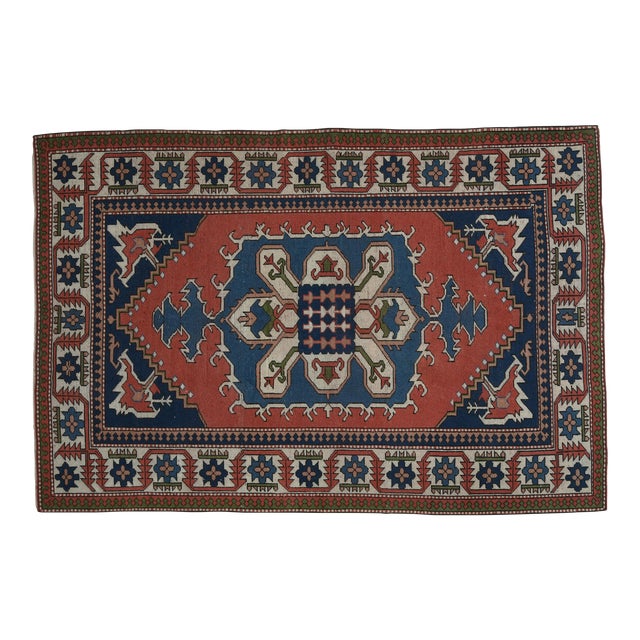 1970s Vintage Turkish Handmade Wool & Cotton Orange Area Rug For Sale