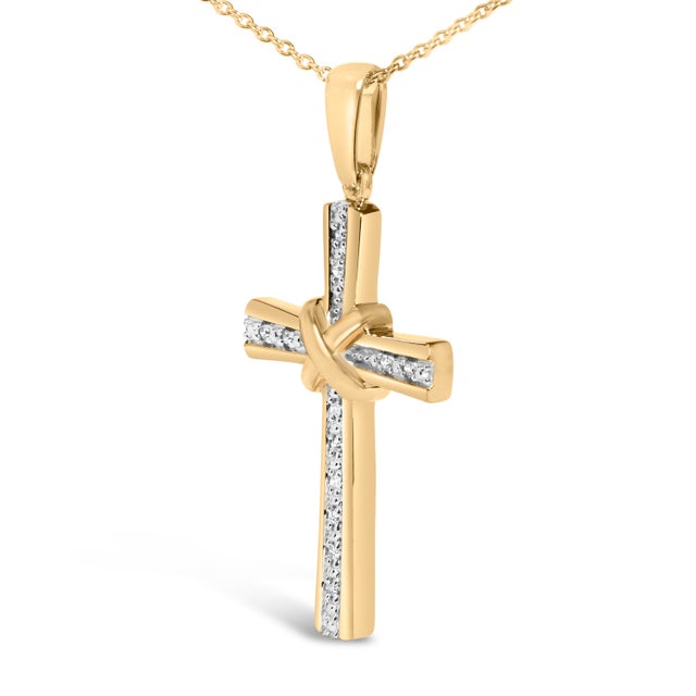 Haus of Brilliance Gold Vermeil Diamond Accent Cross Pendant Necklace For Sale - Image 4 of 4