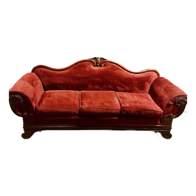 Red Vintage Federal Style Eagle Sofa For Sale