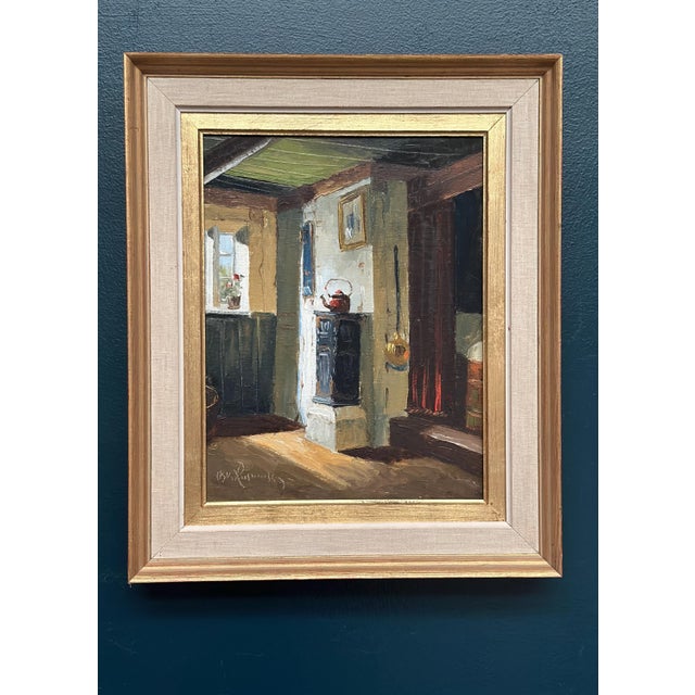 Original Vintage Swedish Oil on Canvas – “Kitchen” by Osvald Rasmussen – Signed – Framed – 47 × 40 cm (18.5" × 15.7")...