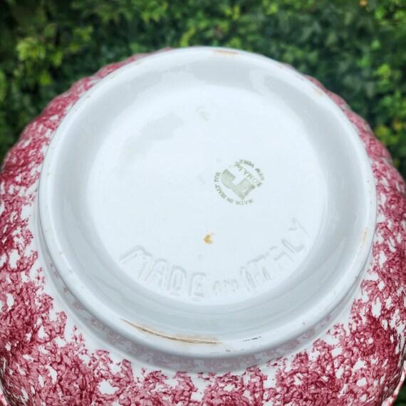 Raspberry Red Vintage Italian Roma Inc. Large 13" Red Spongeware Ceramic Serving Bowl – Vibrant Cranberry - Kitchen Decor For Sale - Image 8 of 8