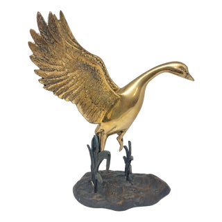 Heron in Flight Over Reeds in Golden Bronze, 1970s For Sale