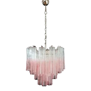 Murano Glass Tube Chandelier – 36 Glasses Transparent With Pink Shades Tube