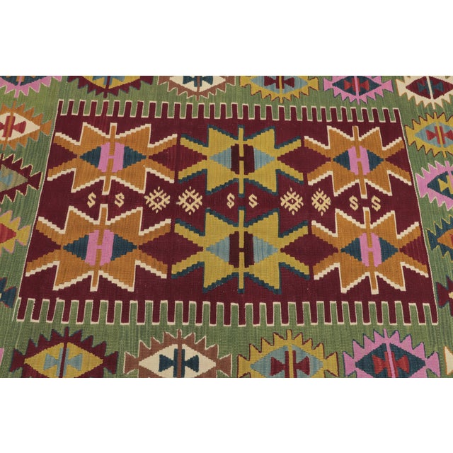 Green 1970s Turkish Tribal Style Hand Knotted Oushak Kilim Rug For Sale - Image 8 of 13