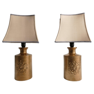 Gold Glazed Ceramic Table Lamps by Bitossi for Bergboms, 1970s, Set of 2