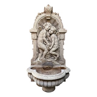 Italian Carved Limestone Wall Fountain For Sale