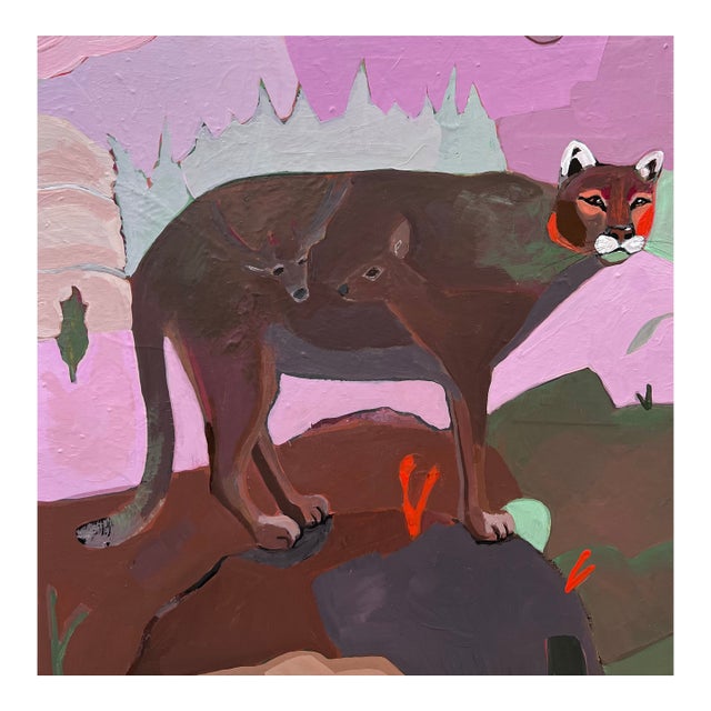 “Belly Full of Deer” Mountain Lion Painting by LWren Walraven For Sale