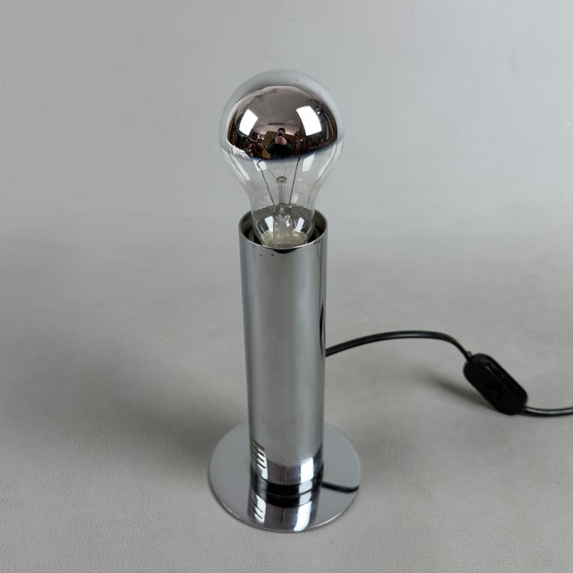 Space Age Chromed Metal Cylinder Table Lamp by Targetti Sankey, 1970 For Sale - Image 3 of 11