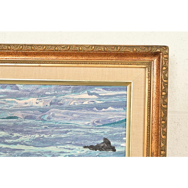 Original Artist Signed Abstract Rocky Seascape Oil Painting in Carved Giltwood Frame For Sale - Image 9 of 13