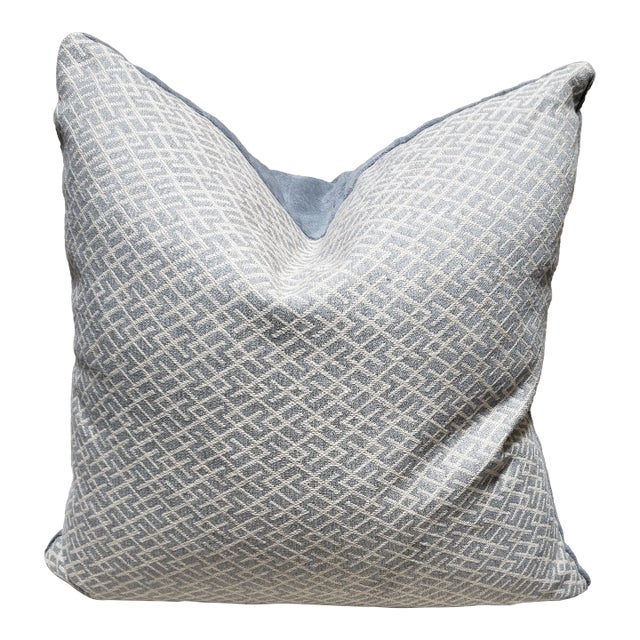 Contemporary Grey Beige Abstract Linen Pillow Cover For Sale