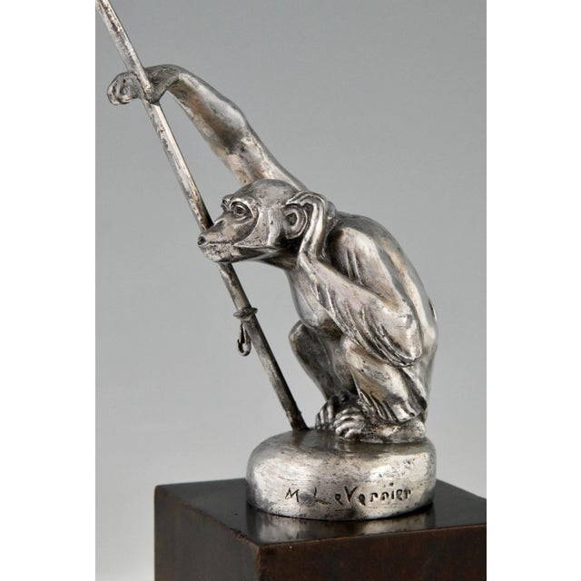 Art Deco Boubou Porte Drapeau Monkey Car Mascot with Flag Pole by Max Le Verrier, 1920s For Sale - Image 6 of 12