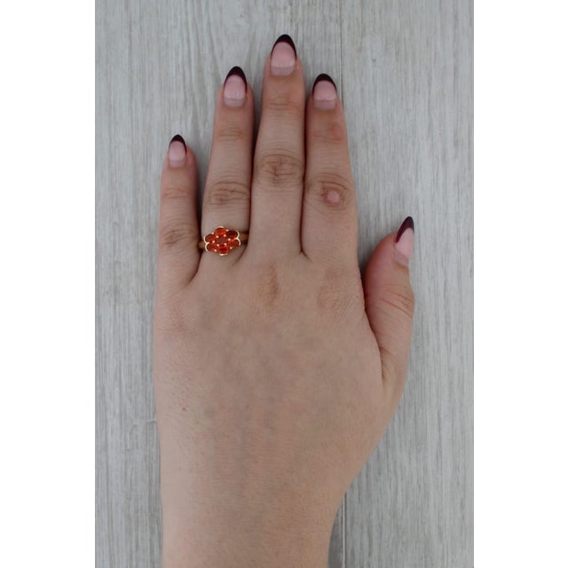 0.70ctw Fire Opal Cluster Ring 14k Yellow Gold Size 7 For Sale In Greensboro - Image 6 of 8