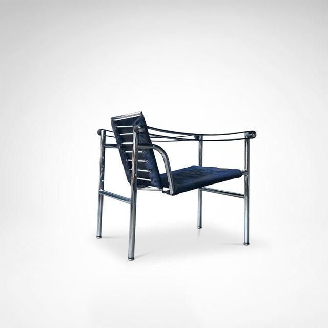 LC1 Blue and Black Ponyskin Armchair by Le Corbusier for Cassina, 1990s For Sale - Image 10 of 13