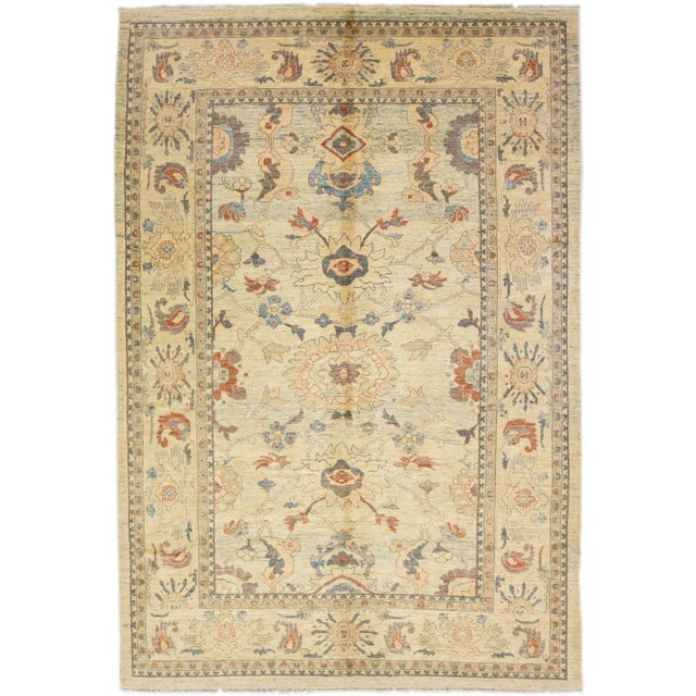 Tan Modern Sultanabad Handmade Floral Motif Wool Rug For Sale - Image 12 of 12