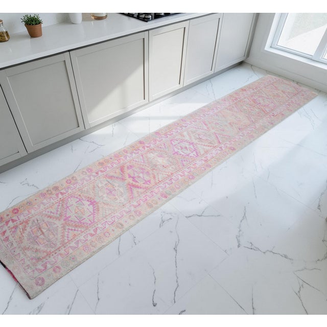 Mid-Century Modern Hand Knotted Muted Colors Runner Rug Oushak Design Low Pile Hallway Decor - 2′7″ X 13′7″ For Sale - Image 3 of 13