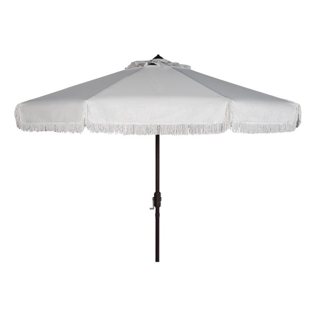 Milan Fringe 9ft Crank Outdoor Auto Tilt Umbrella, White For Sale