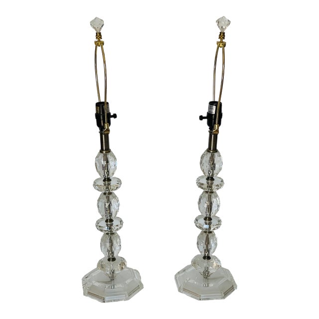 1960s Hollywood Regency Multifaceted Lucite Lamps - a PAir For Sale