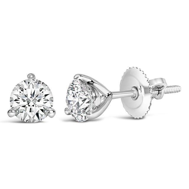 14K White Gold 1/4 Cttw 3-Prong Martini Set Brilliant Round-Cut Solitaire Lab Grown Diamond Screwback Stud Earrings, A Pair For Sale - Image 4 of 5
