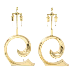 Polished Brass Pierre Cardin Logo Lamps by Erwin Lambeth - A Pair