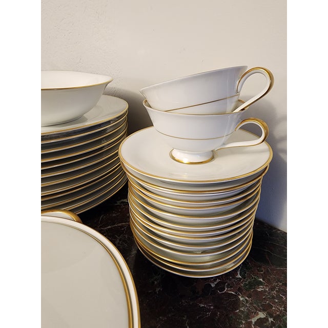 Antique H & C Selb Bavaria Germany Heinrich Anmut 14092 White & Gold Discontinued Dinnerware Service for Twelve- 66 Pieces For Sale - Image 9 of 13