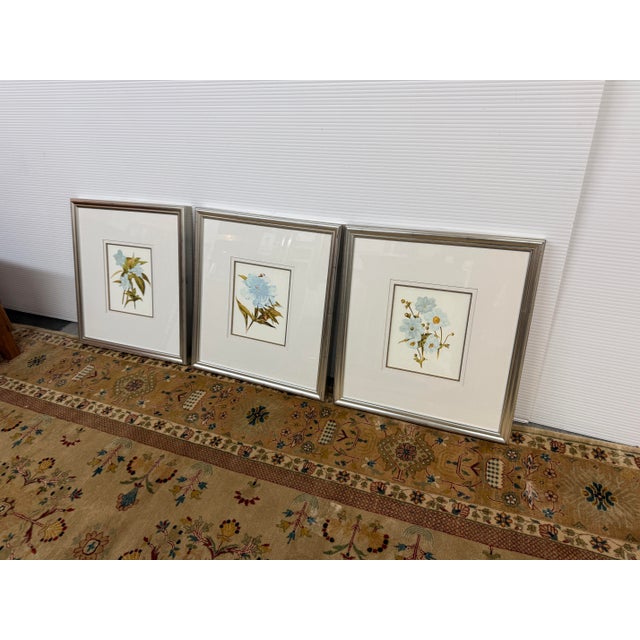 Contemporary Blue Botanical Art Reproduction Prints, Set of Three For Sale - Image 3 of 12