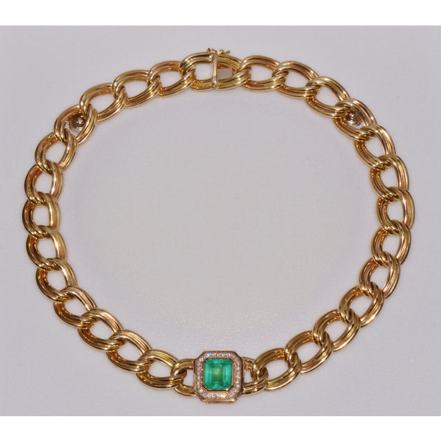 Gorgeous GIA certified natural Colombian emerald and diamond Italian gold necklace. This necklace features a luxurious...