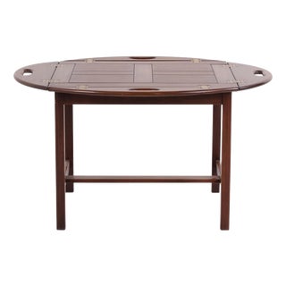 Butler Coffee Table in Polished Mahogany with Brass Fittings, 1940s For Sale