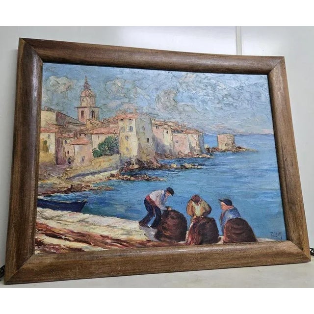 Zicca, The Port of Saint Tropez Animated by Fishermen, Oil on Panel, Framed For Sale - Image 3 of 8
