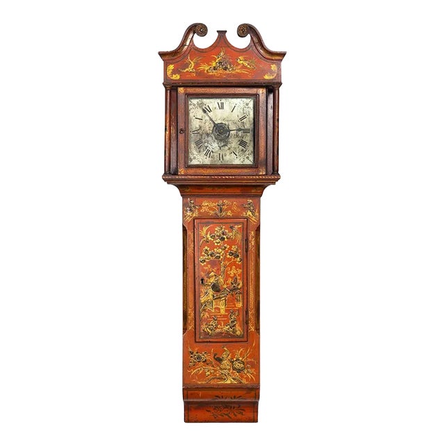 English Antique Red Chinoiserie Six-Bell Hanging Wall Clock Ca. 1830 For Sale
