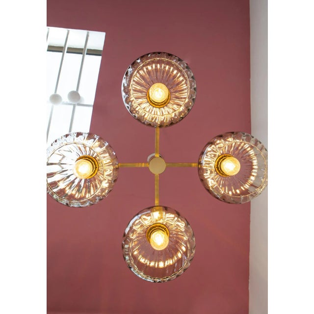 Metal Mid-Century Brass Pendant Light with Glass Tulips, 1960s For Sale - Image 7 of 9