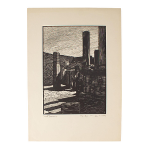 1930s “Pompeii - Temple of Isis” Woodcut Print by Nino Finamore