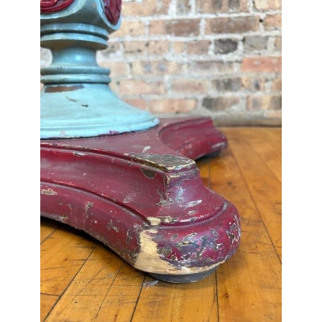 Antique Hand-Turned Wood Fluted Coat Rack in Teal & Oxblood Red For Sale - Image 11 of 17