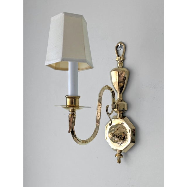 Vintage French Style Brass & Candlestick Electric Wall Sconce , a Pair For Sale - Image 4 of 8