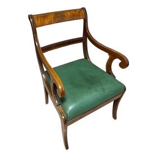 Neoclassical Revival Chair with Green Leather Seat For Sale