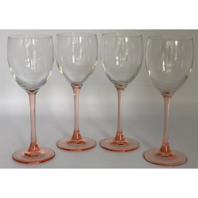 Contemporary Vintage Made in France Blush Pink Wine Glasses - Set of 4 For Sale - Image 3 of 16