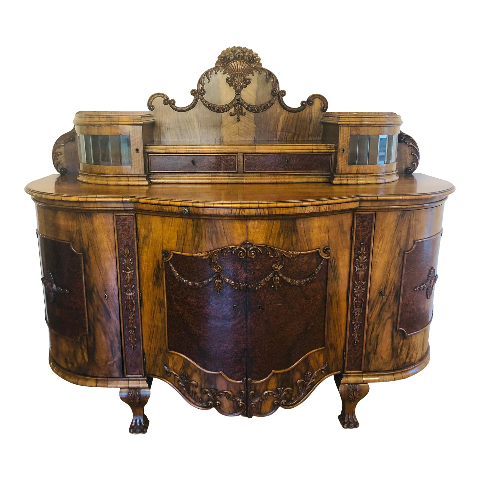 Antique Wood & Glass German Buffet | Chairish