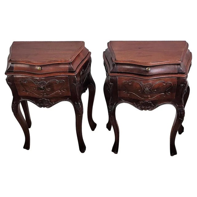 Brown French Nightstands with Drawers and Carbriole Legs, 1940s, Set of 2 For Sale - Image 8 of 8