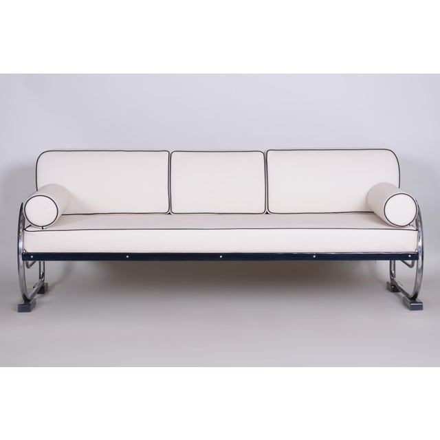 Bauhaus Sofa in Chrome, Steel, Leather by R. Slezák for Slezak Factories, Czech, 1930s, in Restored conditions. Designed...