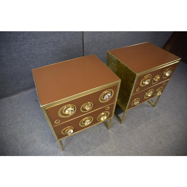 Brown Bedside Tables with Murano Glass and Brass from Justfurnituress SRL, Set of 2 For Sale - Image 8 of 17