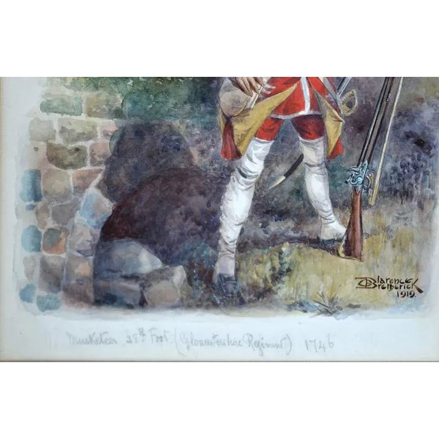 Realism Early 20th Century "Muskateer 28th Foot (Gloucestershire Regiment) 1746" Figurative Watercolor Painting, Framed For Sale - Image 3 of 5