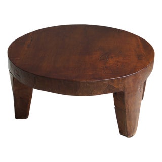 Brutalist Round Wooden Coffee Table, 1970s For Sale