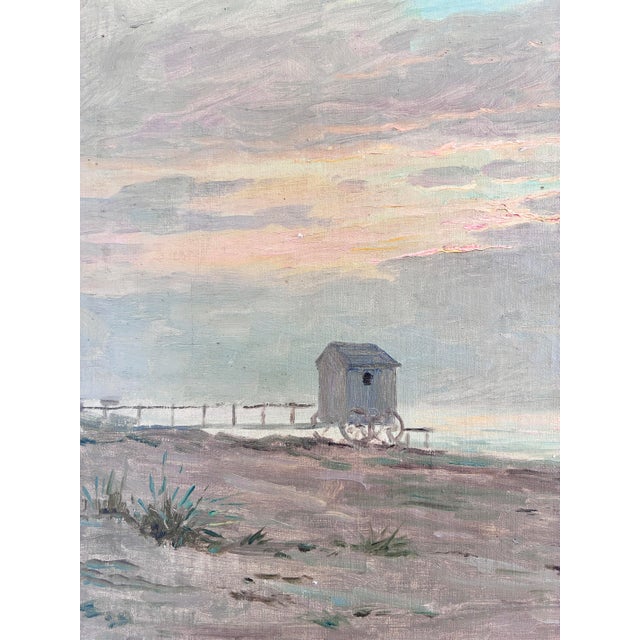 Tan Vintage Original Seascape Oil Painting, Signed Beachside Art For Sale - Image 8 of 14