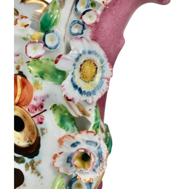 Ceramic 19th Century Old Paris Porcelain Flower Encrusted Spill Vase For Sale - Image 7 of 10