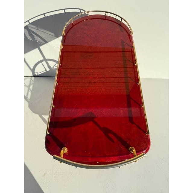 Red 1970s Aldo Tura Red Parchment Bar Cart, Attributed For Sale - Image 8 of 12