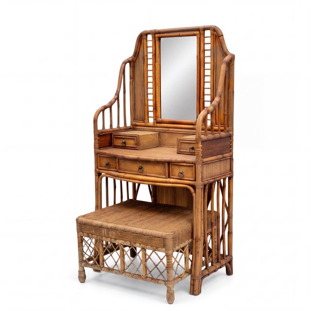 20th-C. Bamboo, Wicker, and Rattan Etagere Vanity or Hall Tree by Palecek For Sale In Atlanta - Image 6 of 6