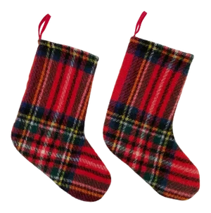 Plaid Wool Blanket Christmas Stockings - Pair