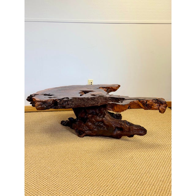 1970s Monumental Redwood Burl Live Edge Sculptural Coffee Table For Sale - Image 10 of 11