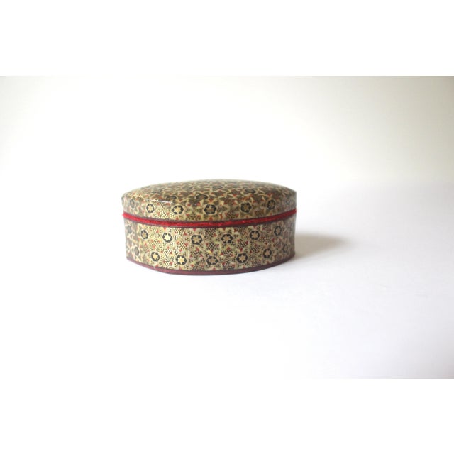 Vintage Khatam Small Jewelry Box With Bone Wood and Brass Inlay For Sale - Image 4 of 10